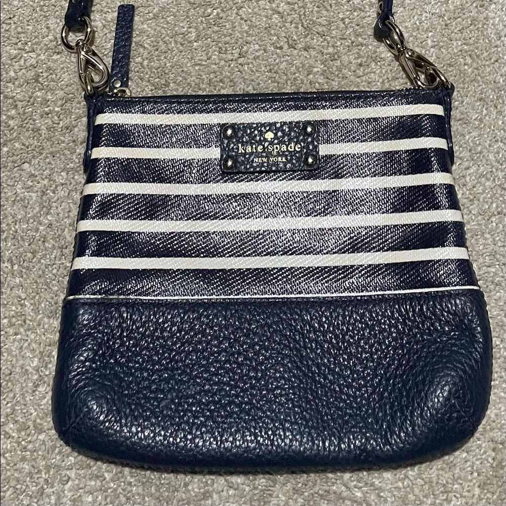Excellent condition Kate Spade Blue/White striped cross body bag.
